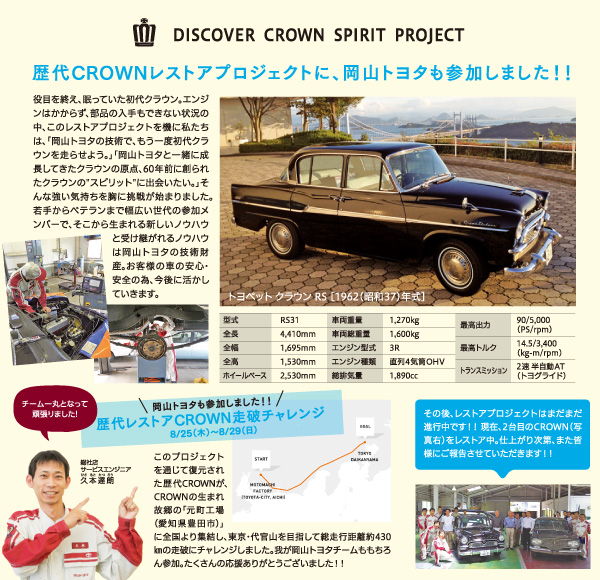 DISCOVER CROWN SPIRIT PROJECT 歴代CROWNレストアプロジェクトに、岡山トヨタも参加しました！！